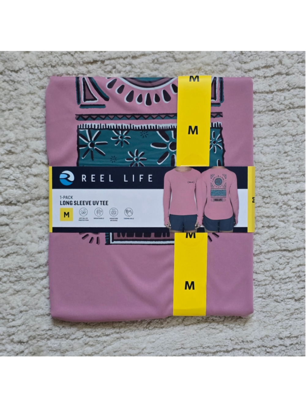 Women's Reel Life Long Sleeve UV Tee, Size M, Pink and Teal - Picture 7 of 8